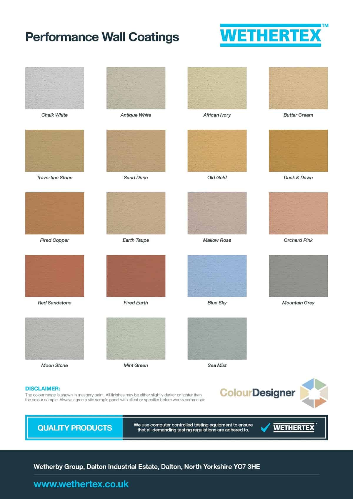 A wall coating colour chart, paint swatch, color chooser